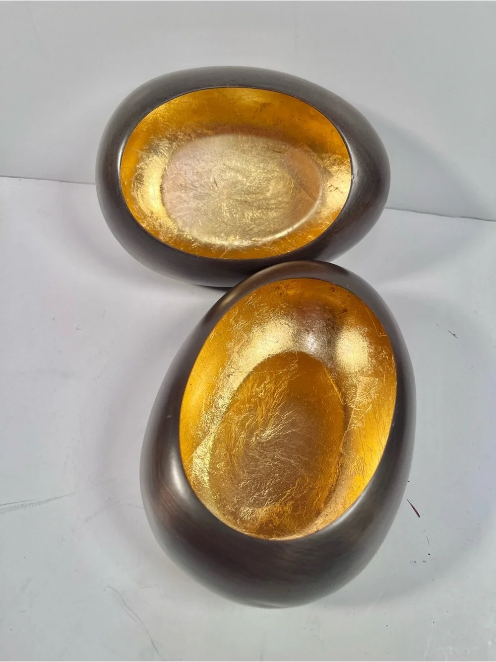 Crate&Barrel Gold Leaf Interior Brown Decorative Bowls (Set of 2)